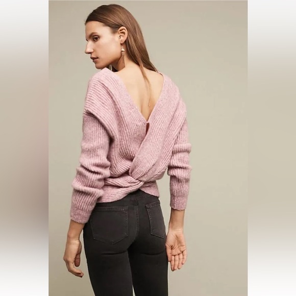 Anthropologie Angel Of the North Cropped Sweater Purple Twist Back Wool M NWOT - Picture 4 of 10